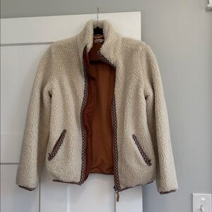 Faherty Cream Teddy Jacket with Brown Accents